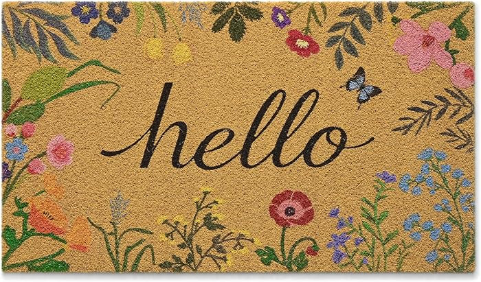 Kelarea Hello Spring Floral Door Mat, 17" x 29" Artificial Coco Coir Welcome Entry Mats with Non-... | Amazon (US)