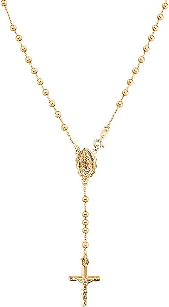 Savlano 925 Sterling Silver Italian Solid Bead Chain Cross & Rosary Virgin Mary Pendant -18K Gold... | Amazon (US)