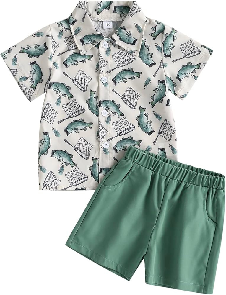 fhutpw Baby Toddler Boy Outfits 2T 3T 4T 5T Clothes Summer Kids Pattern Short Sleeve Button Down ... | Amazon (US)