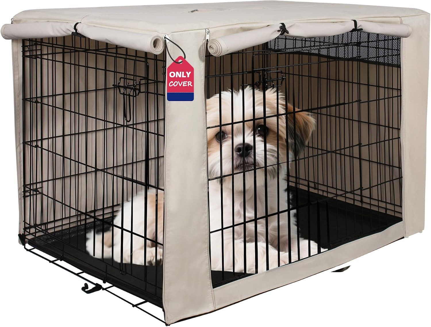24-Inch Dog Crate Cover with Mesh, Waterproof Kennel Cover, Beige | Amazon (US)