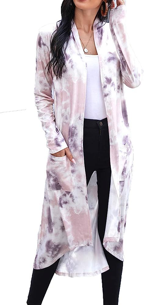 Women's Casual Long Open Front Drape Lightweight Duster High Low Hem Maxi Long Sleeve Cardigan(S-... | Amazon (US)