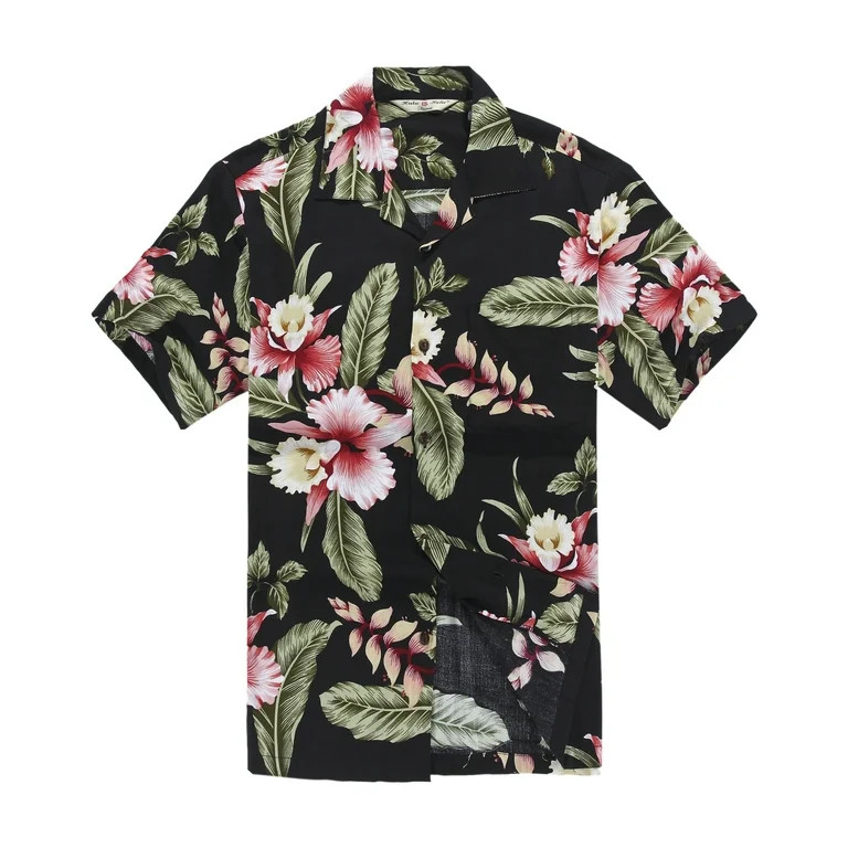 Men's Hawaiian Shirt Aloha Shirt L Black Rafelsia Floral | Walmart (US)