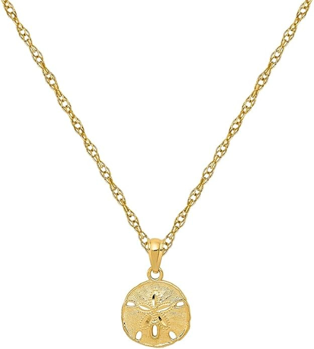 10K Yellow Gold Polished and Textured Sand Dollar Pendant with Carded Cable Rope Chain Necklace 1... | Amazon (US)