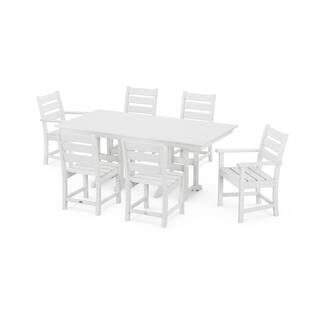 POLYWOOD Grant Park White 7-Piece Plastic Rectangular Outdoor Dining Set-PWS581-1-WH - The Home D... | The Home Depot