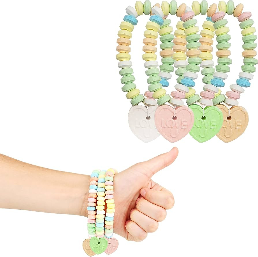 Valentine's Day Stretchable Heart Candy Bracelet, Multicolor Fruit-Flavored Chewables for Party F... | Amazon (US)