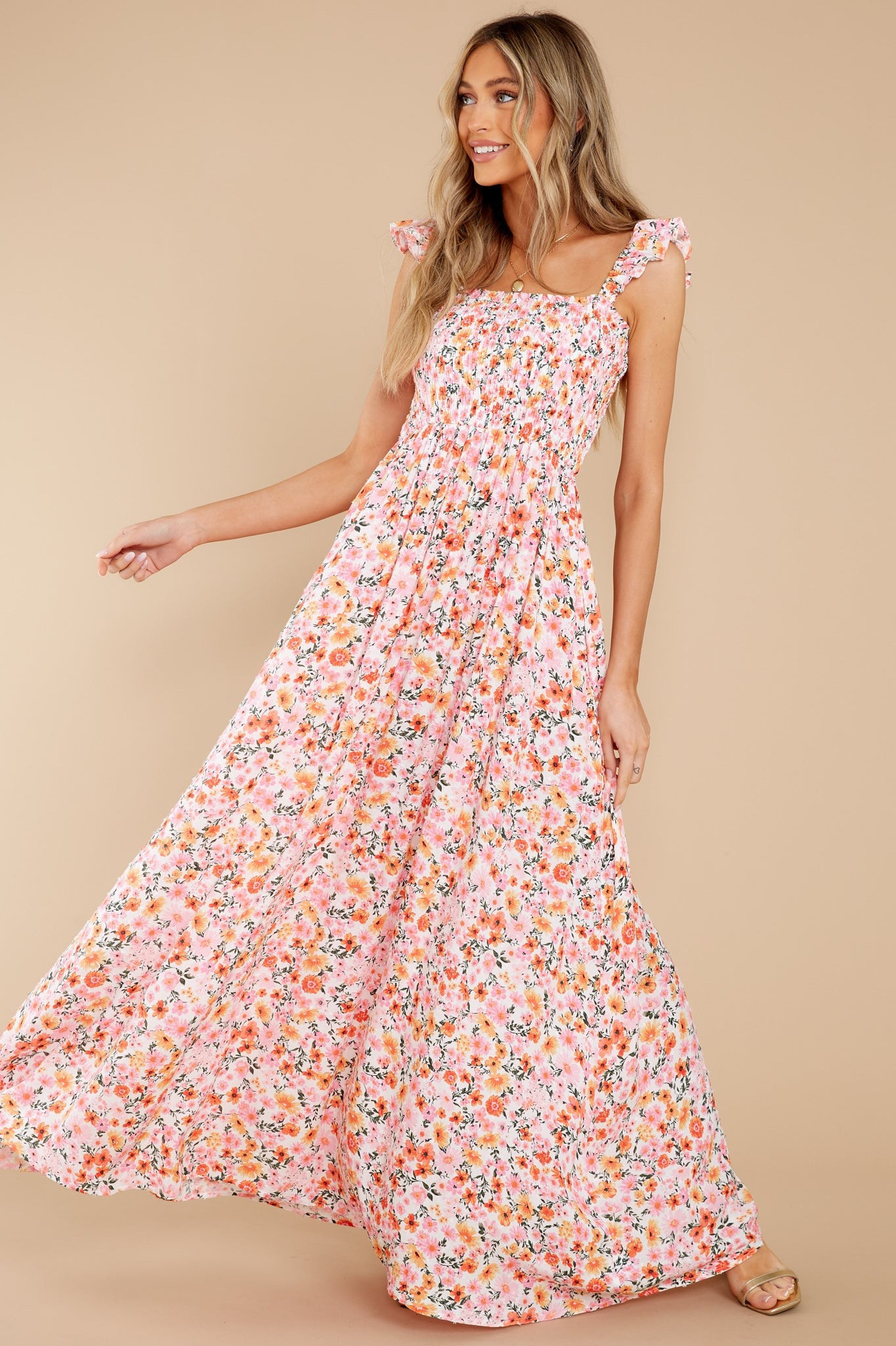Delightful Darling Pink Multi Floral Print Maxi Dress | Red Dress 