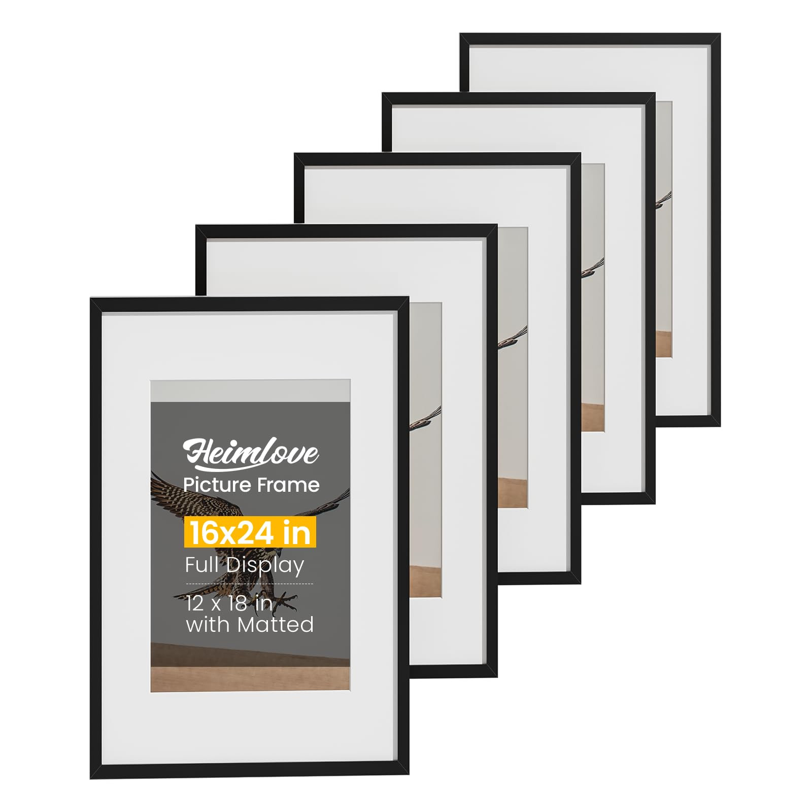 16x24 Picture Frame Set of 5,Display 12x18 Pictures with Mat or 16x24 without Mat, Black Photo Frames Tabletop or Wall Mount Display for Poster Diploma Certificate Document Prints Photos Paintings | Amazon (US)