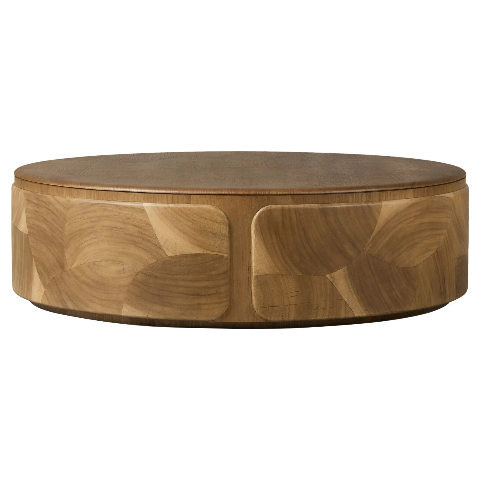 Marlena Modern Classic Brown Oak Round Coffee Table | Kathy Kuo Home