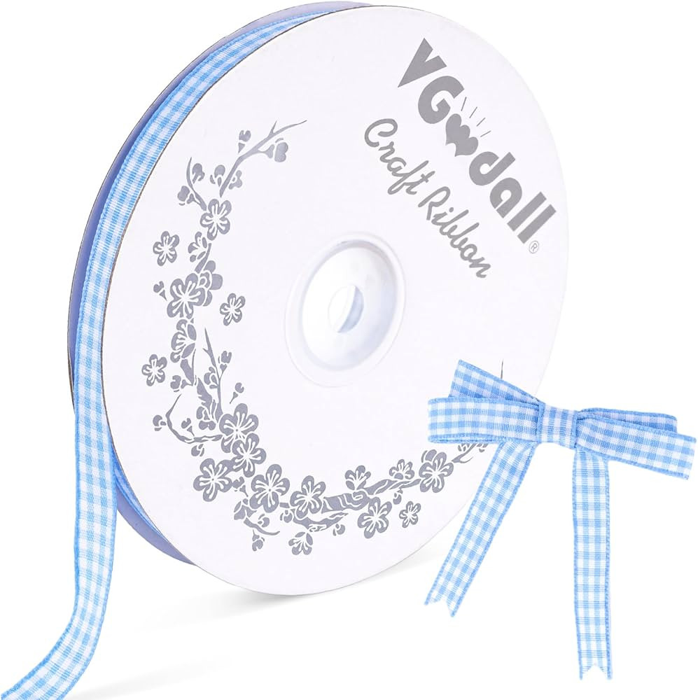 VGOODALL Gingham Ribbon, 50Yd Buffalo Checker Ribbons Crafts Ribbon Light Blue for DIY Project Pi... | Amazon (US)