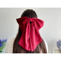 Maroon Red Satin Large Hair Bow, Luxurious Oversized Giant Bow With Tail, Big Barrette, Gift For Girl, Wedding | Etsy (US)
