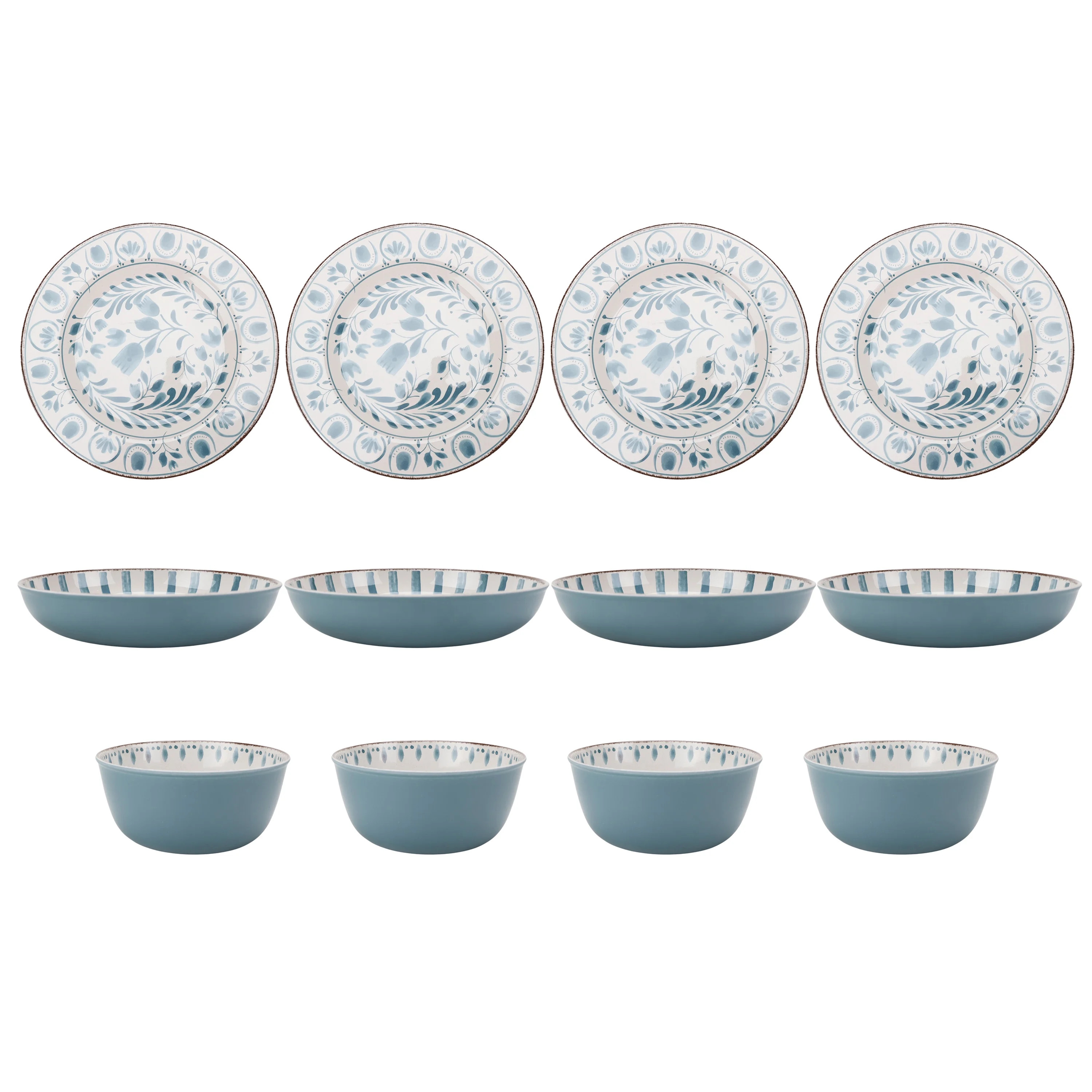 Better Homes & Gardens 12-Piece Bamboo Melamine Dinnerware Set, Blue - Walmart.com | Walmart (US)