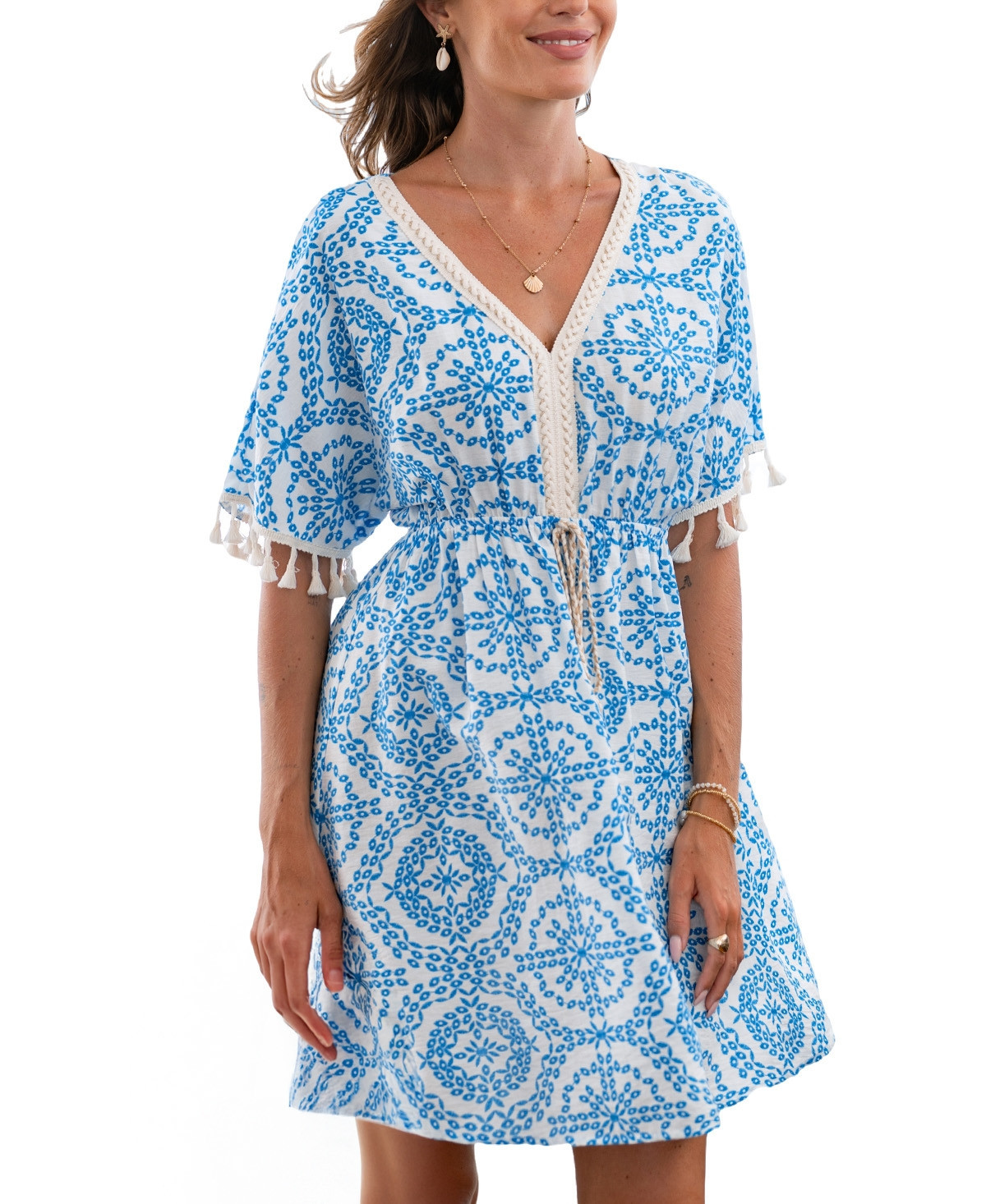 Cupshe Women's Good Karma Ornate Mini Beach Dress - Light Blue | Macy's