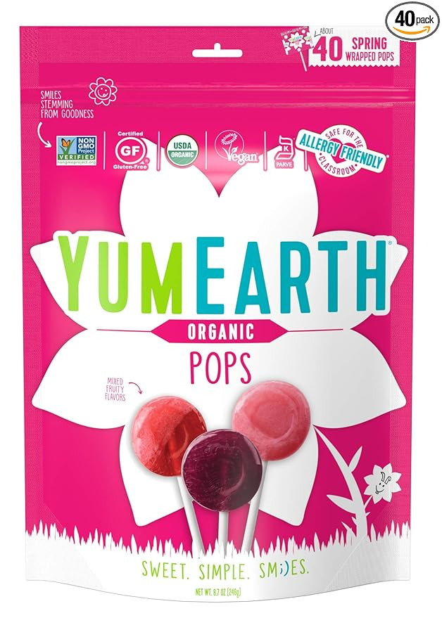 YumEarth Organic Spring Lollipops, Fruit Flavored Pops, 40 Count - Allergy Friendly, Non GMO, Glu... | Amazon (US)