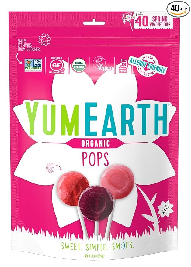 YumEarth Organic Spring Lollipops, Fruit Flavored Pops, 40 Count - Allergy Friendly, Non GMO, Glu... | Amazon (US)