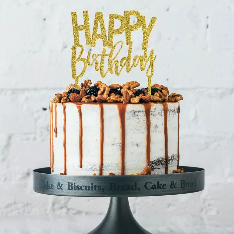 Way to Celebrate! Gold Glitter Happy Birthday Cake Topper, 4.5" x 5.5", 1 Ct | Walmart (US)