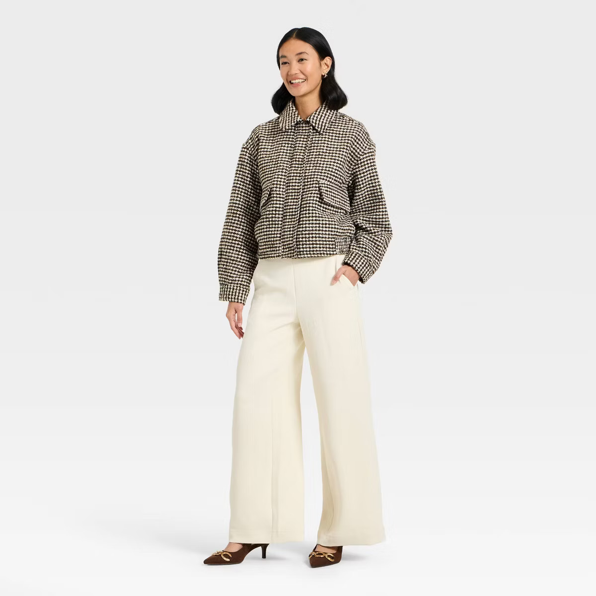 Women's Textured Houndstooth Jacket - A New Day™ Brown | Target