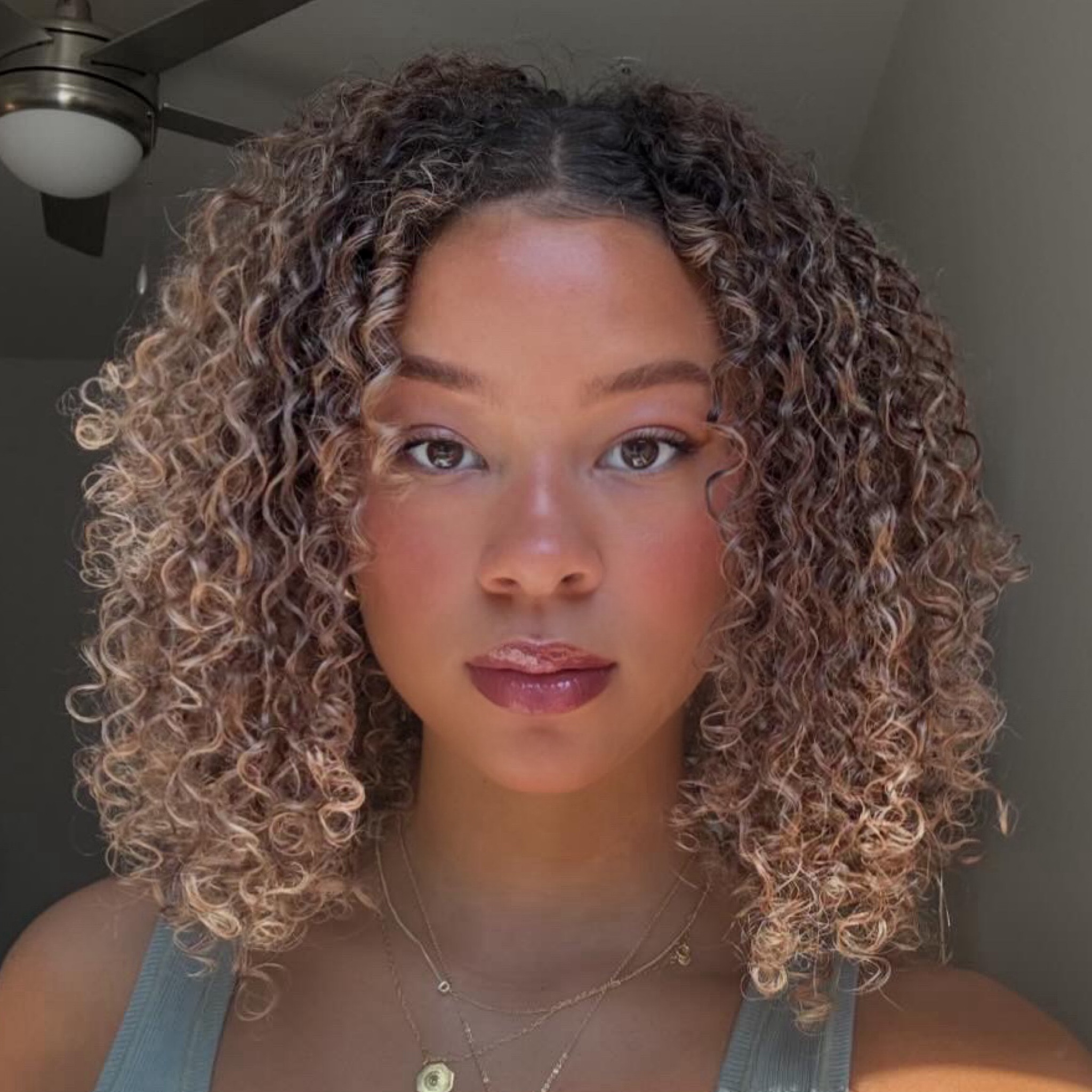 makeup shades 
Super glowy gel: sun glow 
Nars concealer: walnut 
Fenty powder: 345 
Said bronzer: medium bronze 
Kosas blush: adrenaline 
NARS blush: Orgasm rush 
Haus labs lip liner: Mahogany 
Fenty gloss bomb: Riri 