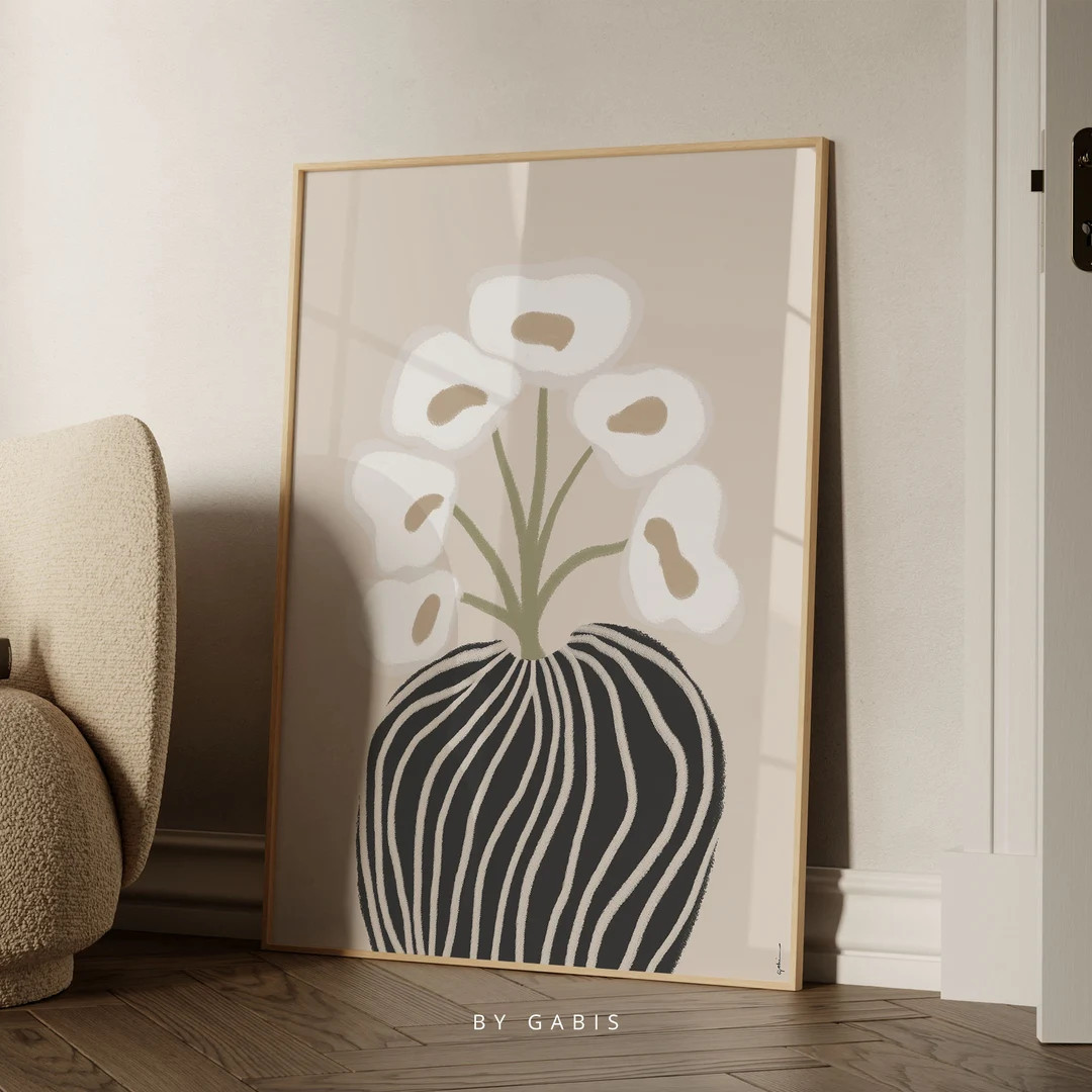 Neutral Floral Print: Modern Black and White Botanical Vase Painting (Instant Download) | Etsy (US)