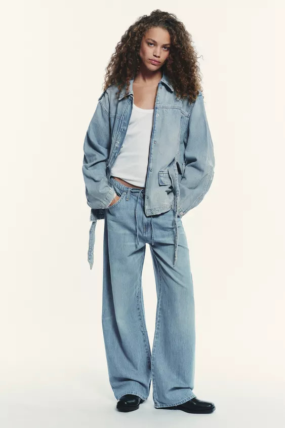 TRF FLOWY DRAWSTRING DENIM PANTS | Zara US