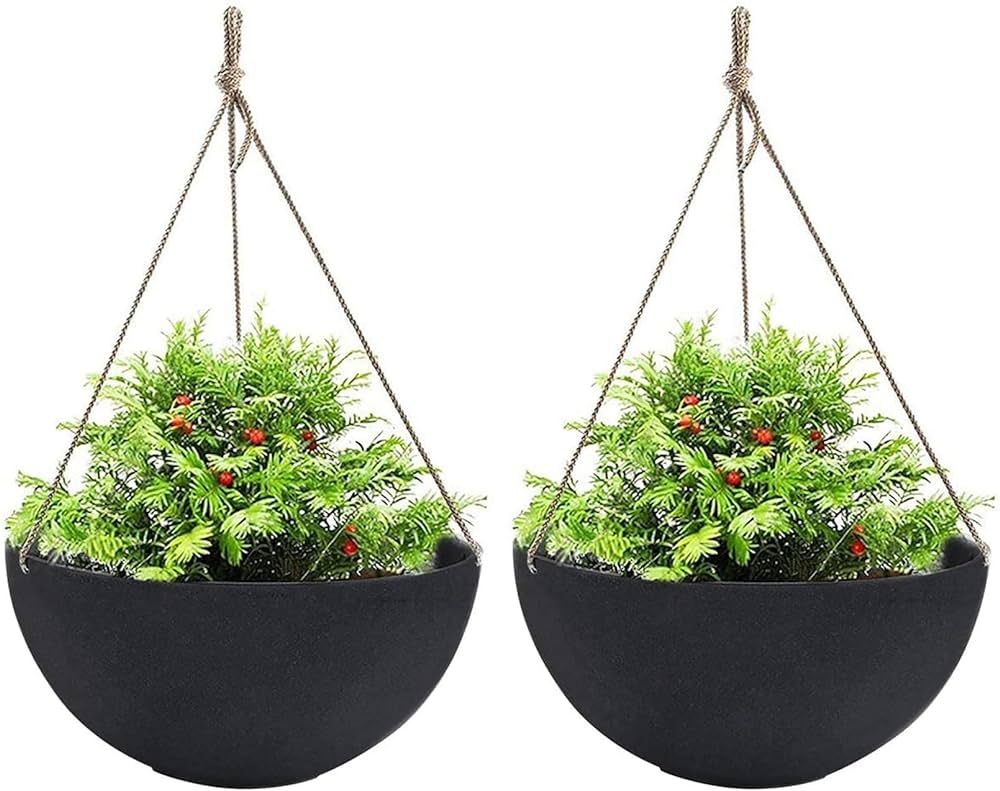 LA JOLIE MUSE Hanging Planters for Outdoor Plants, Large Hanging Planter with Drain Holes, Black ... | Amazon (US)