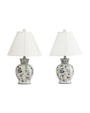 set of 2 19in printed ceramic table lamps with pleated shades | TJ Maxx