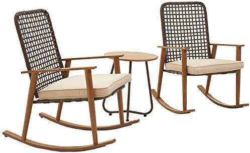 PatioFestival Patio Bistro Set Wood Grain Finish Outdoor Conversation Set Rocking Chairs with Coffee | Amazon (US)