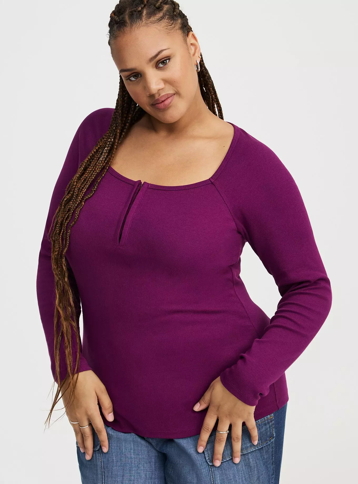 Long Sleeve Hook & Eye Rib Top | Torrid (US & Canada)