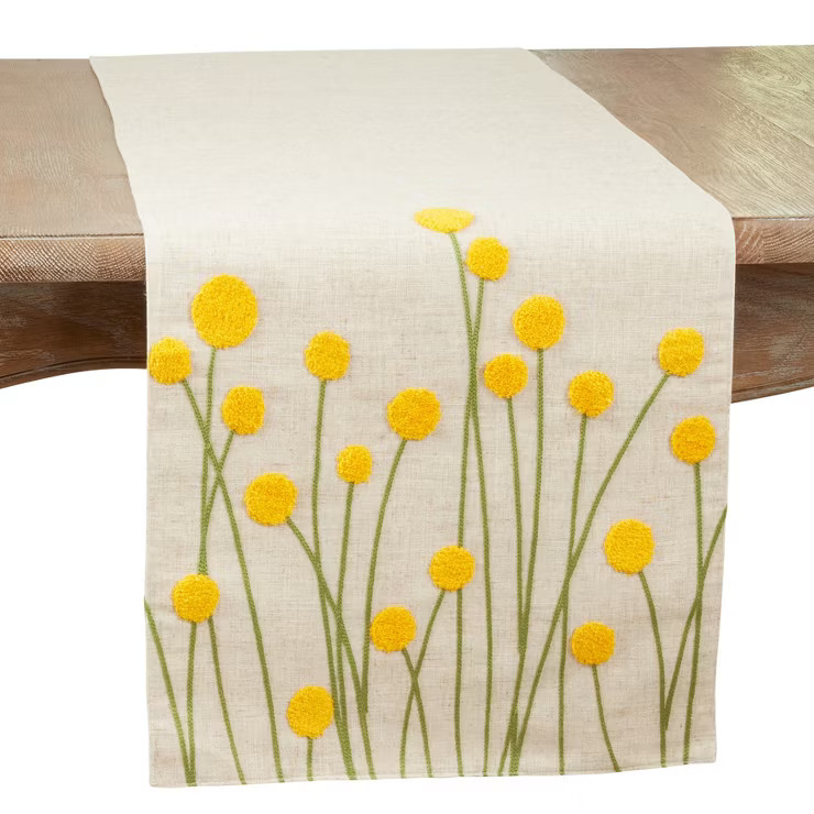 Saro Lifestyle Embroidered Flowers Dining Table Runner, Beige, 16" x 70" | Target