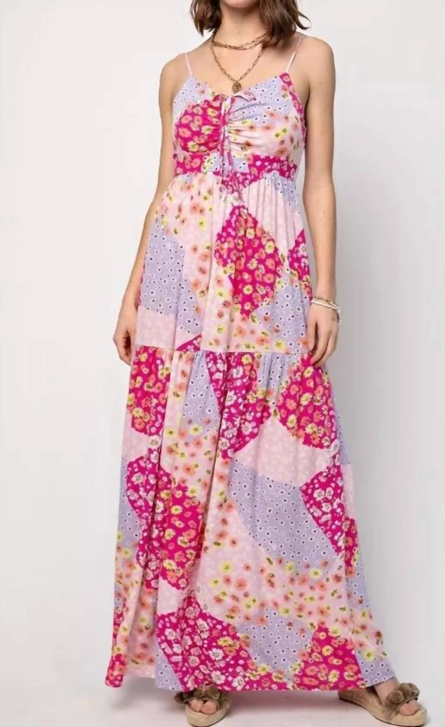 Eloise Patchwork Maxi Dress In Pink | Shop Simon