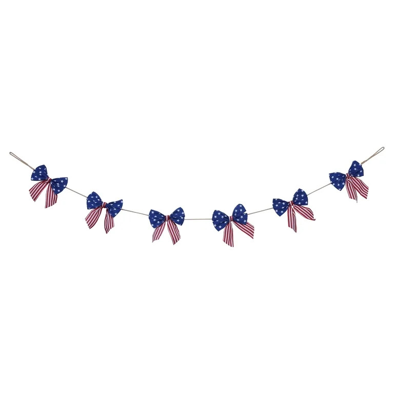 Stars and Stripes Bow Garland, Red/White/Blue, 6', Patriotic by Way To Celebrate | Walmart (US)