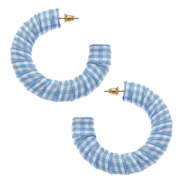 Reese Gingham Statement Hoop Earrings in Blue | CANVAS