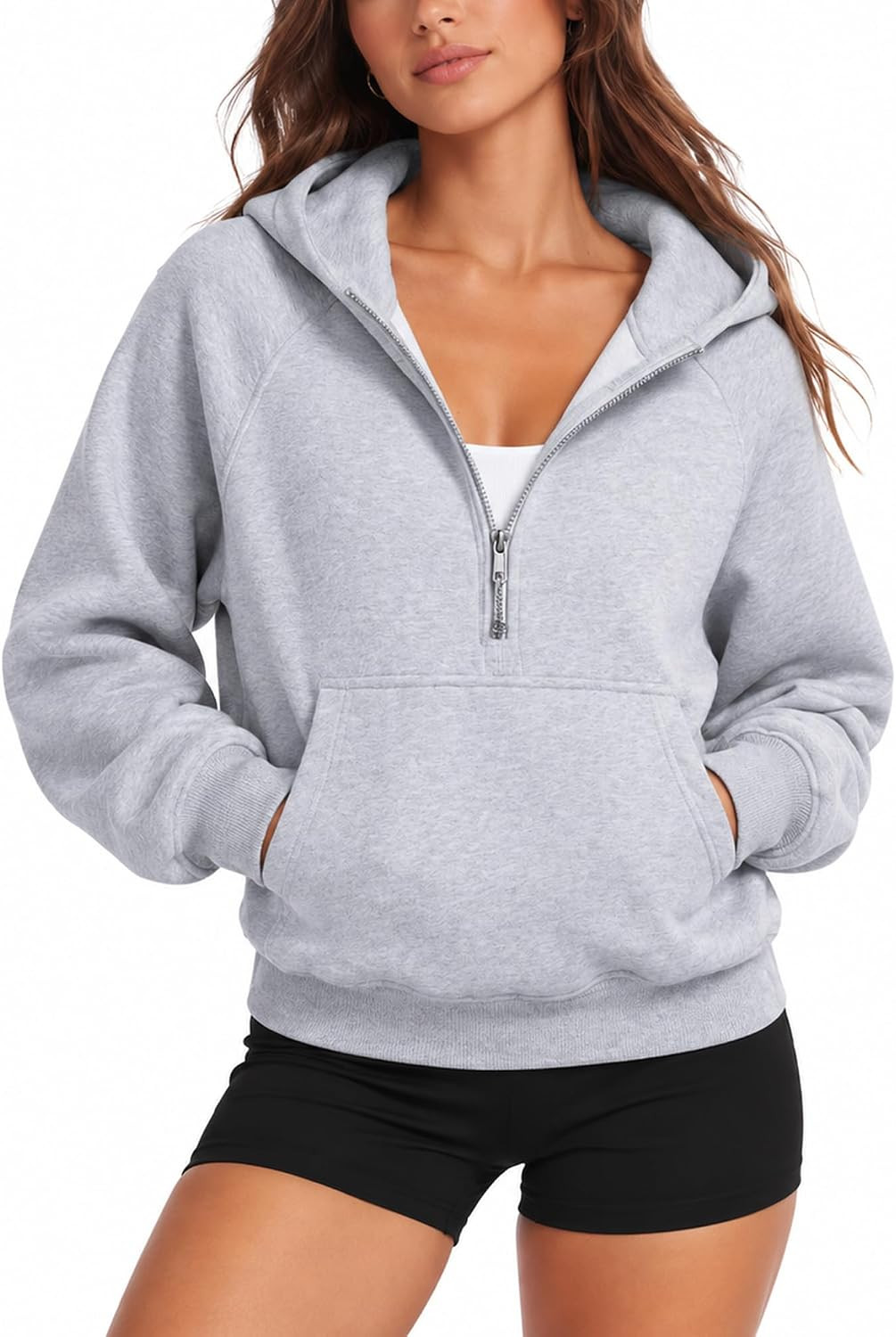 SUUKSESS Women Gold Half Zip up Cotton Hoodies Casual Pullover Sweatshirt | Amazon (US)