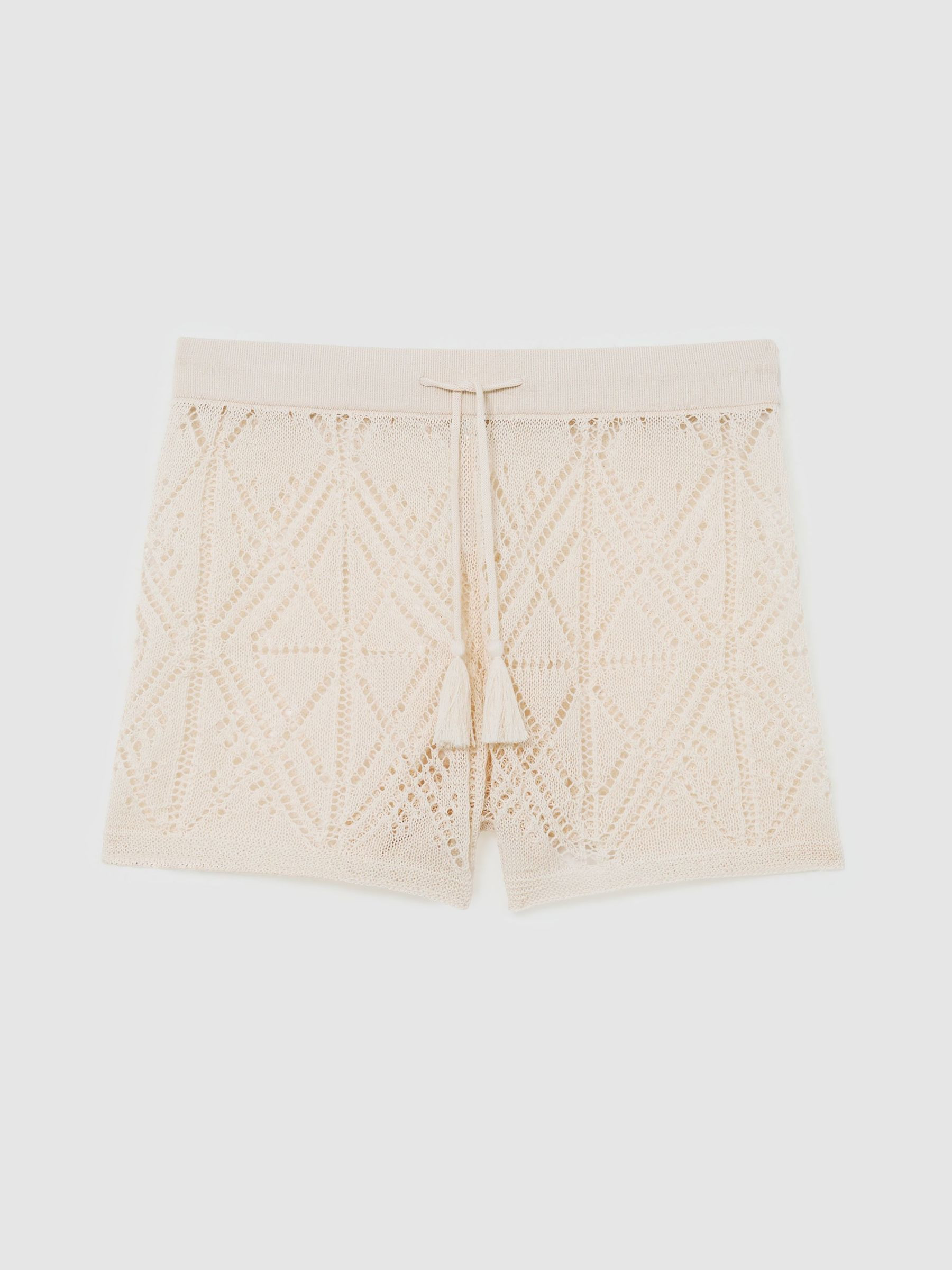 Reiss Cotton-Blend Open-Knit Shorts in Cream - REISS | Reiss UK