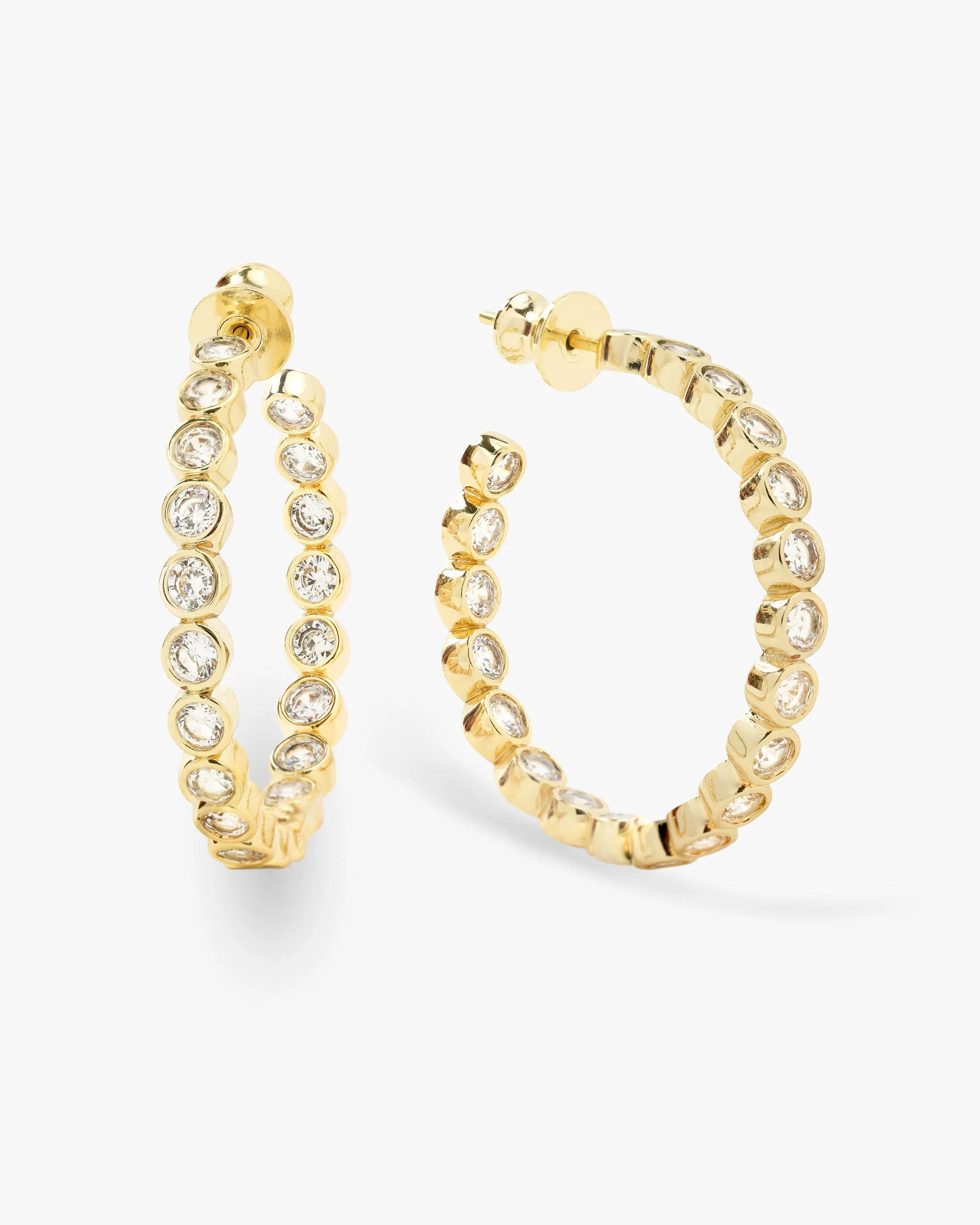 Baroness 1.25" Bezel Hoops Earrings - Gold Simulated Diamond | Melinda Maria Jewelry