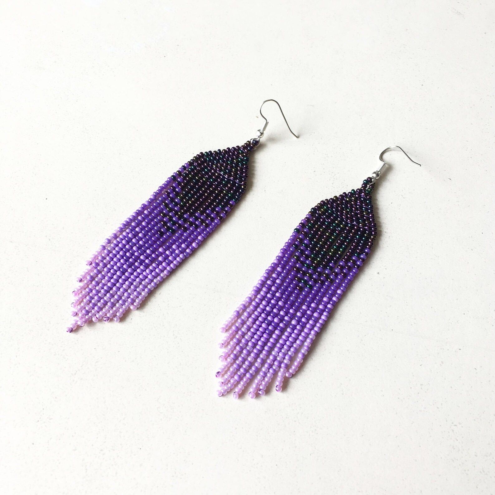 Purple Seed Bead Earrings, Extra Long Lavender Ombre Earrings in Tribal Style, Gradient Earrings ... | Etsy (US)