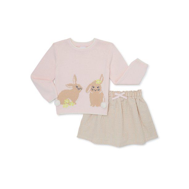 Wonder Nation Toddler Girl Easter Sweater and Skirt Set, 2-Piece, Sizes 2T-5T - Walmart.com | Walmart (US)