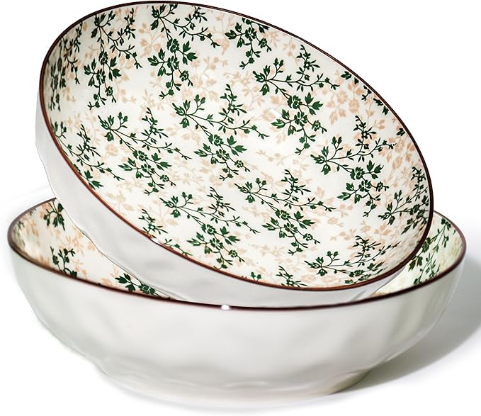 Ronanemon Large Serving Bowls, 78Oz Extra Large Salad Bowls Set of 2, Green Floral Pattern Design... | Amazon (US)