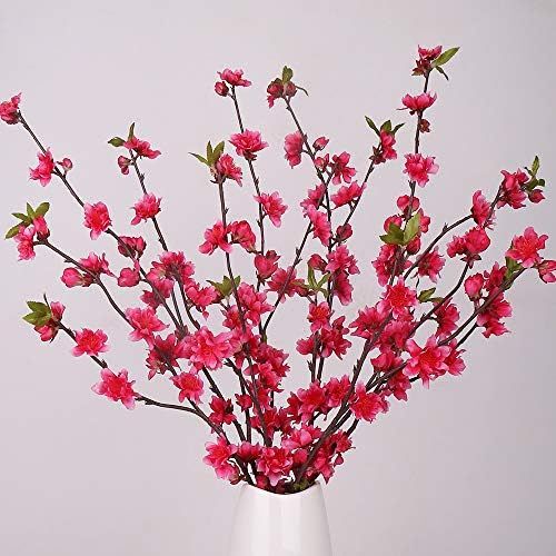 YIBELAAT Artificial Peach Blossom Branches, 4pcs Peach Flowers Stem Silk Long Fake Flower Arrange... | Amazon (US)