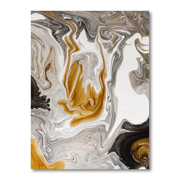 Gold And Black Marble Waves V - Painting on Canvas | Wayfair North America