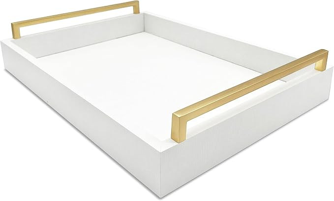 Montecito Home Faux Leather Rectangular Tray, Snow White, 15"W x 11"L x 2"H | Amazon (US)