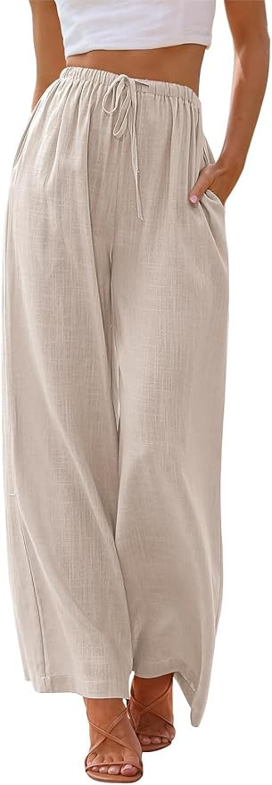 NEWCOSPLAY Women's Linen Pants Wide Leg Summer Palazzo Lounge Pants with Pockets | Amazon (CA)