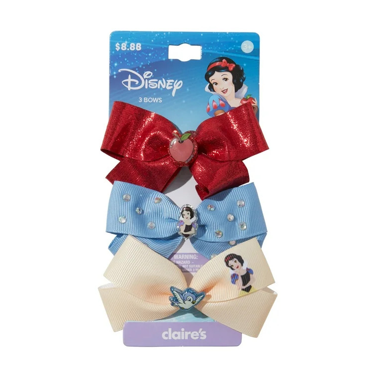 Claire's Disney Snow White Glitter and Gemstone Hair Bows with Charms, 3-Pack | Walmart (US)