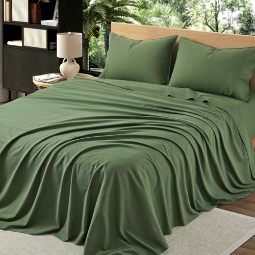 OnlySet 4Pcs Organic Linen Sheets Queen Size, 100% French Linen from Normandy, Breathable Forest Green Queen Sheet Set with 16 Inch Deep Pocket, 1 Flat Sheet, 1 Fitted Sheet, 2 Pillowcases | Amazon (US)