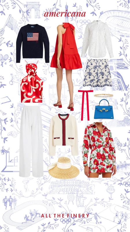What to wear to the Olympics. Olympics outfit inspo. Americana style. Americana outfit. Fourth of July. Red white and blue outfit inspo. Olympics team usa outfit inspo. 