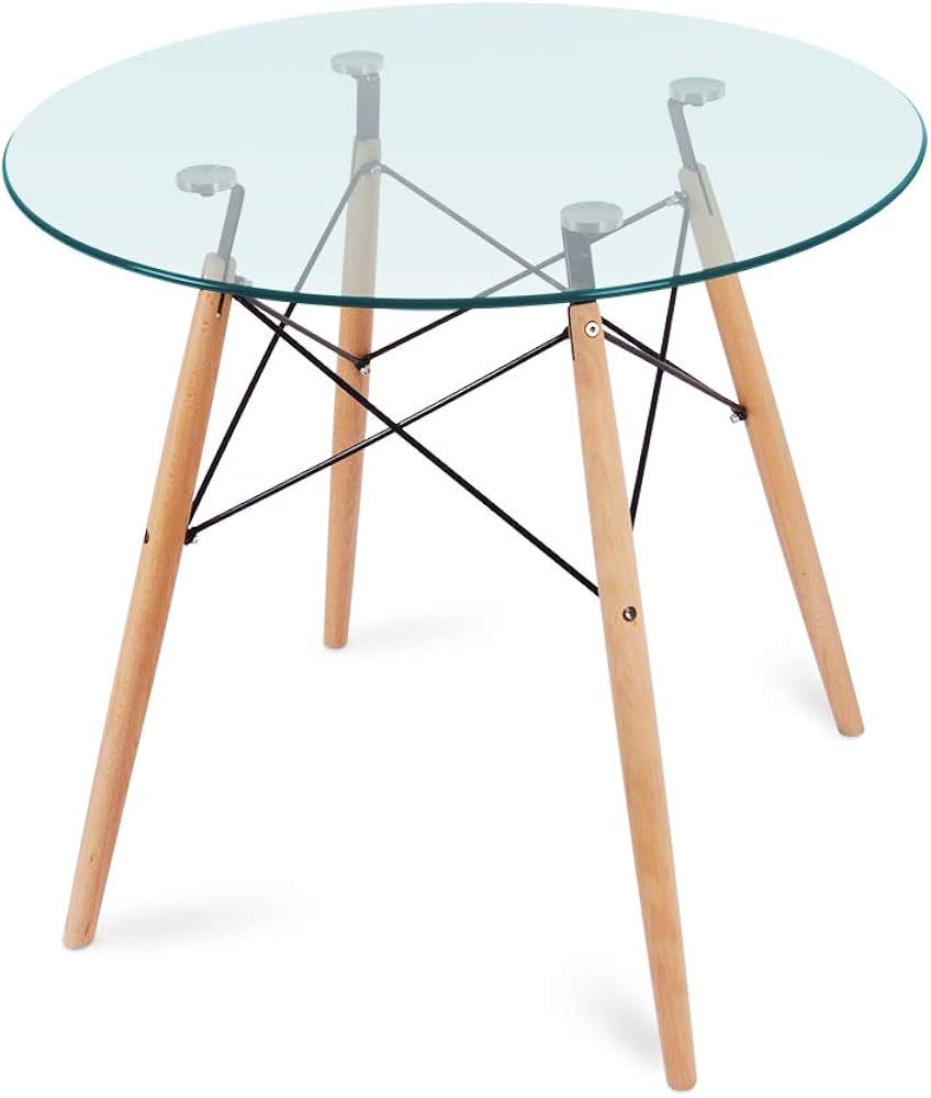 Nidouillet Round Glass Dining Table, Coffee Desk with 4 Beech Wood Legs for Kitchen Living Room A... | Amazon (US)