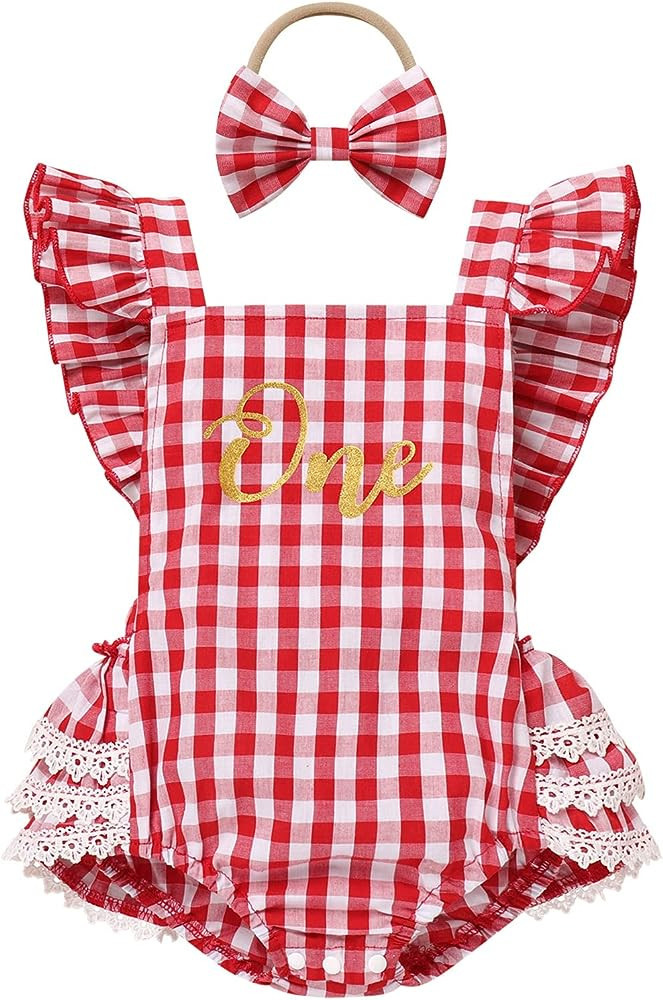 Baby Girl Plaid Dress Cute Toddler Sleeveless Gingham Dress Ruffle Lace Princess Birthday Party P... | Amazon (US)