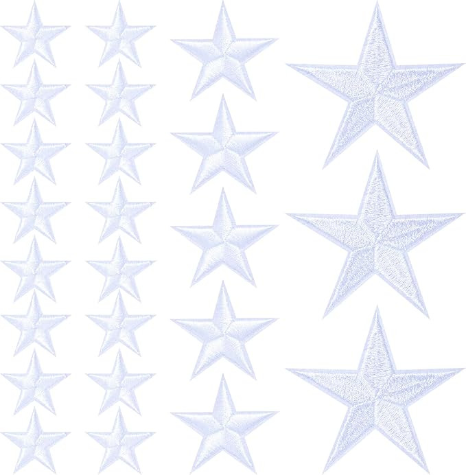 PAGOW 24pcs White Star Iron on Patches, Sew on Embroidered Patches, Iron on Fabric Patches, Appli... | Amazon (US)