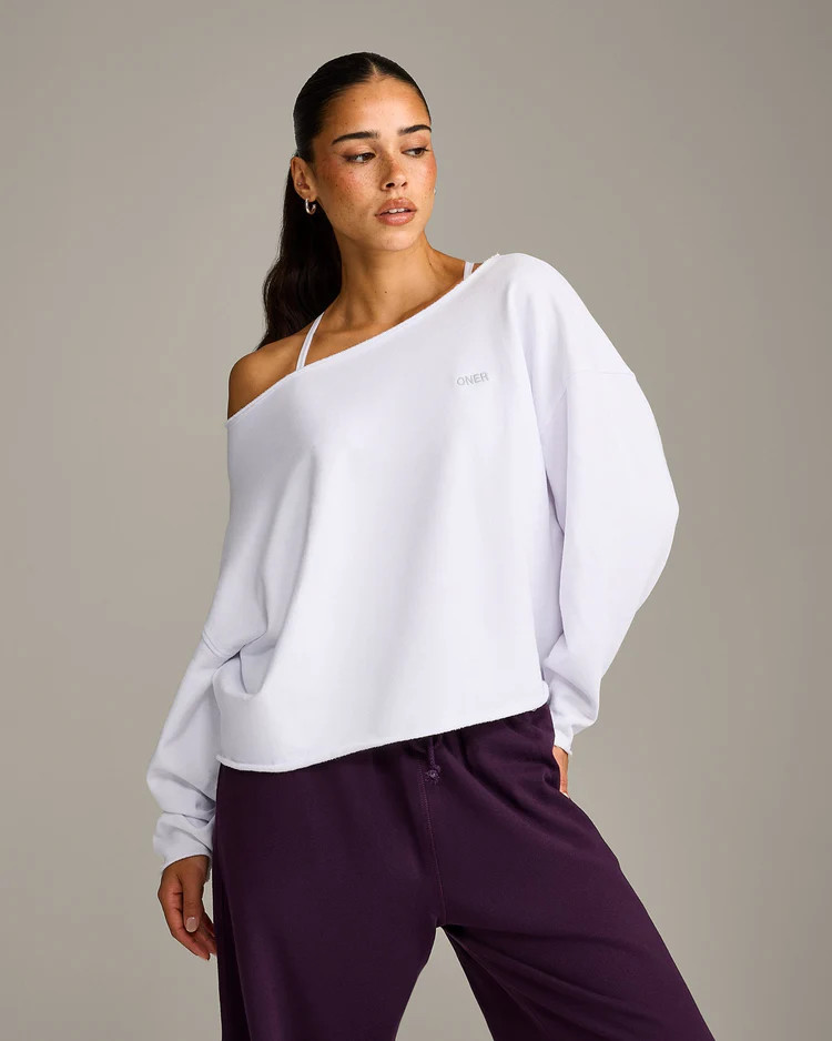 Raw Cut Lounge Off-The-Shoulder Sweatshirt 
 White | Oner Active (UK / US)