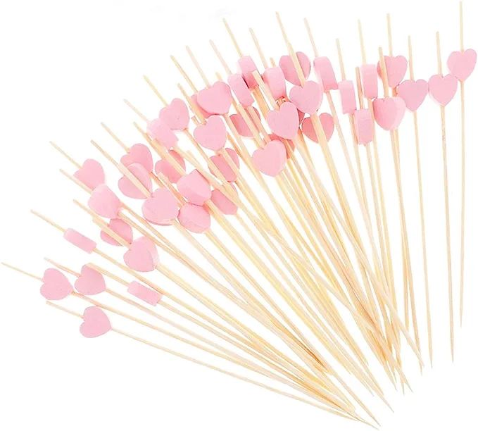 Amazon.com | Tvoip 100 Counts Handmade 4.7" Pink Heart Cocktail Sticks Sandwich Fruit Toothpicks ... | Amazon (US)