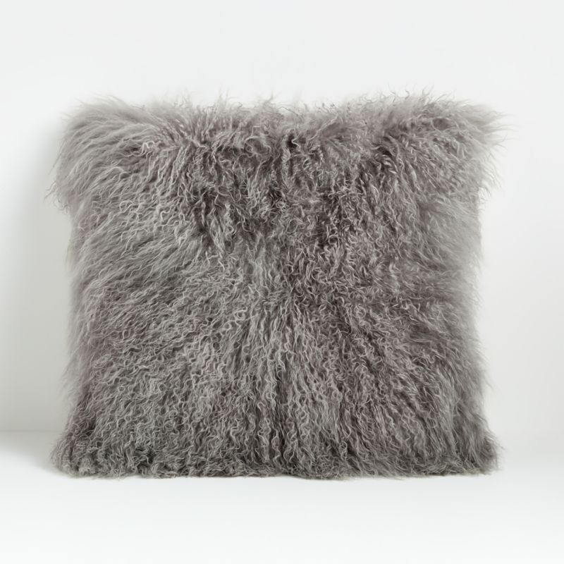 Pelliccia Silver Grey Mongolian Sheepskin Decorative Throw Pillow Cover 23" + Reviews | Crate & B... | Crate & Barrel